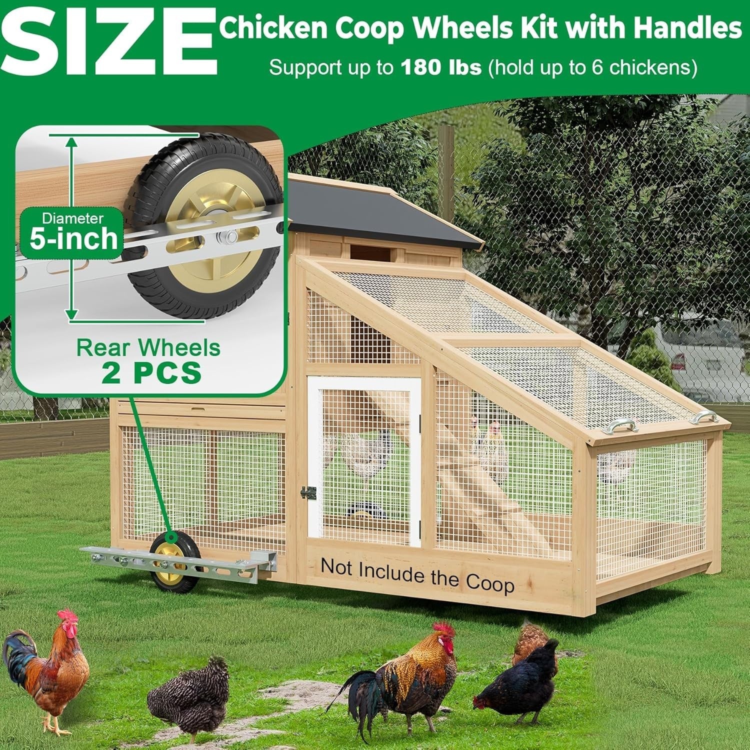 Chicken Coop Wheels Kit 2 Pack Heavy Duty 5in Casters Handles 180lbs