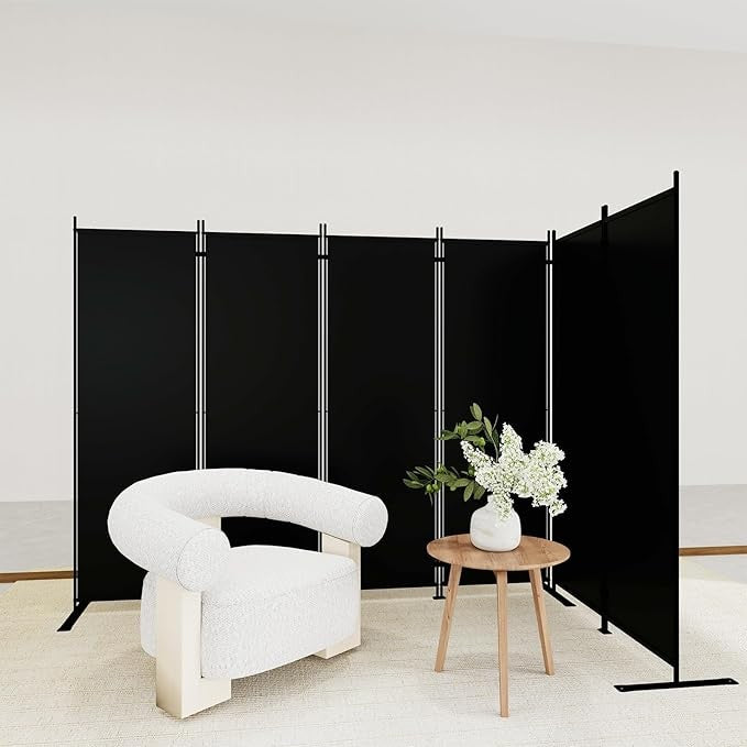 6-Panel Folding Room Divider 6ft Black Privacy Screen Wall for Home Office