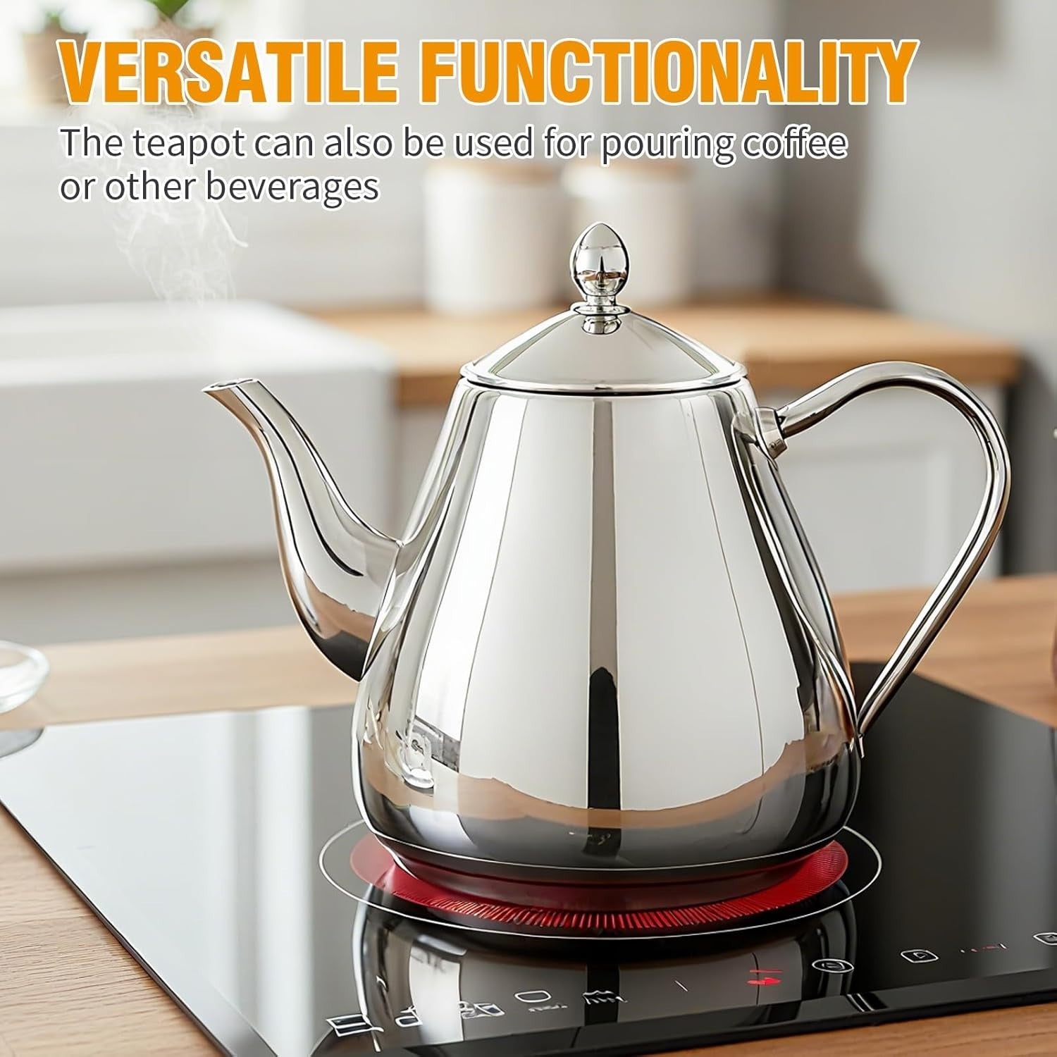 1.2L Stainless Steel Teapot Coffee Pot Silver Easy Pour 4-5 Cups