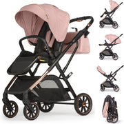 Baby Pushchair Reclining Seat Smooth Suspension Compact Stroller Pink