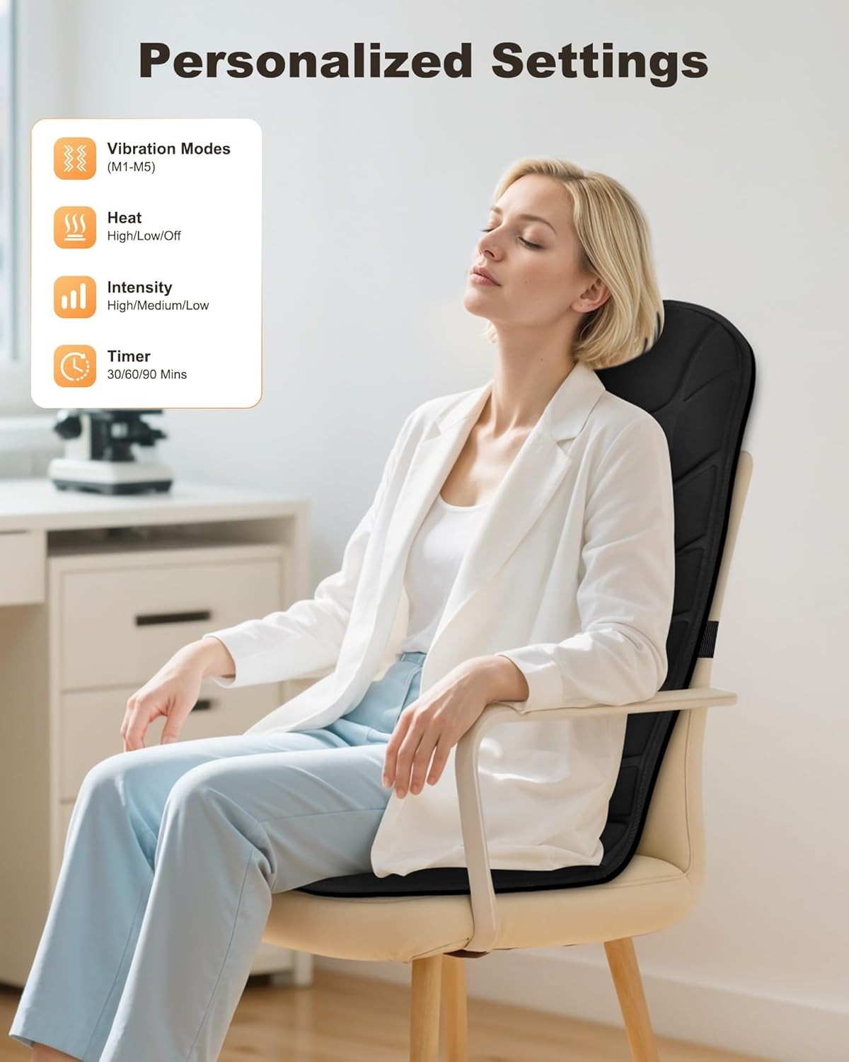 Vibration Back Massager with Heat 10-Motor Seat Cushion 5 Modes 3 Levels Timer