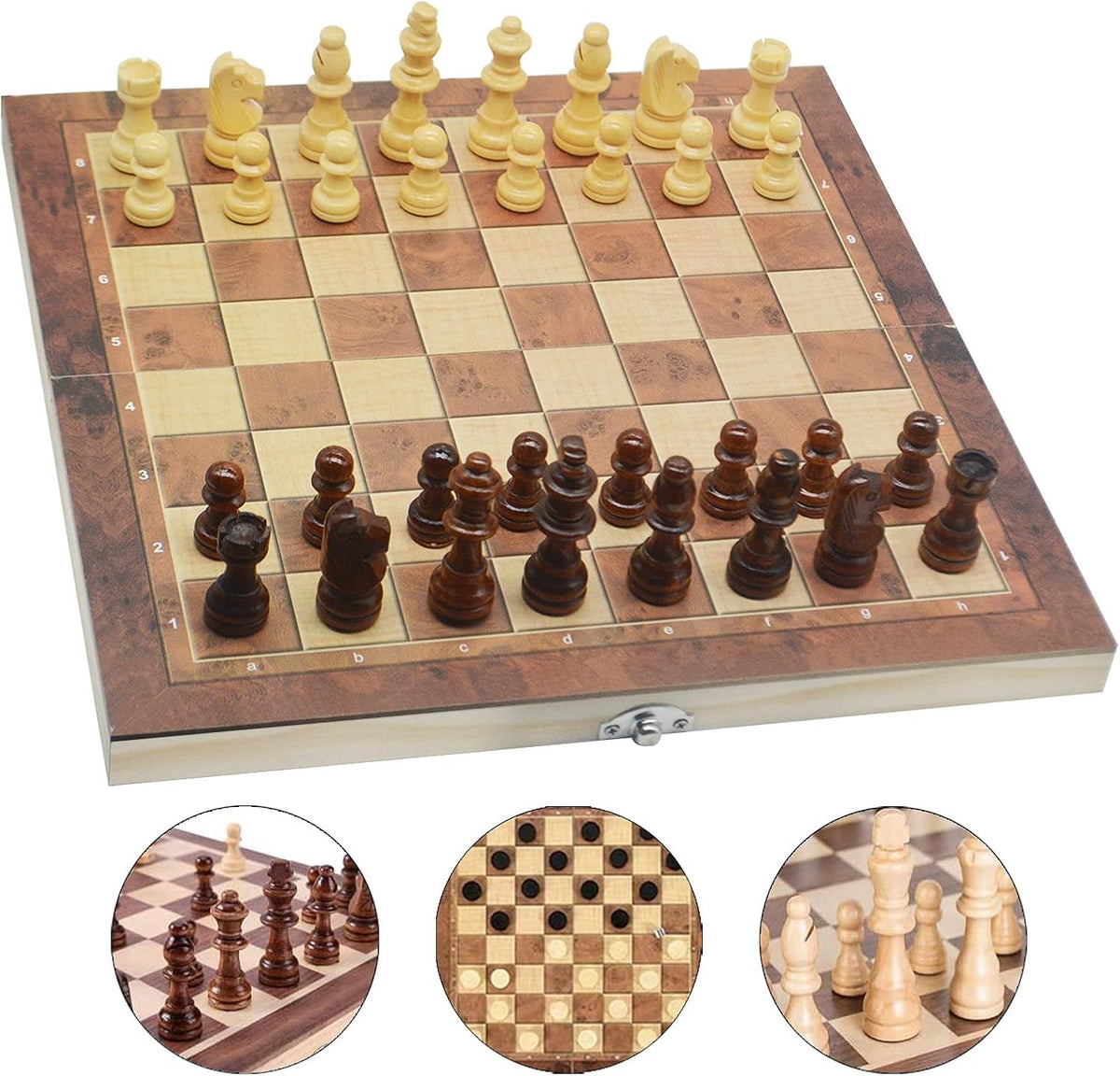 12" Magnetic Wooden Chess Set Folding Travel Board with Hand-Carved Pieces