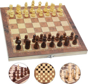 12" Magnetic Wooden Chess Set Folding Travel Board with Hand-Carved Pieces
