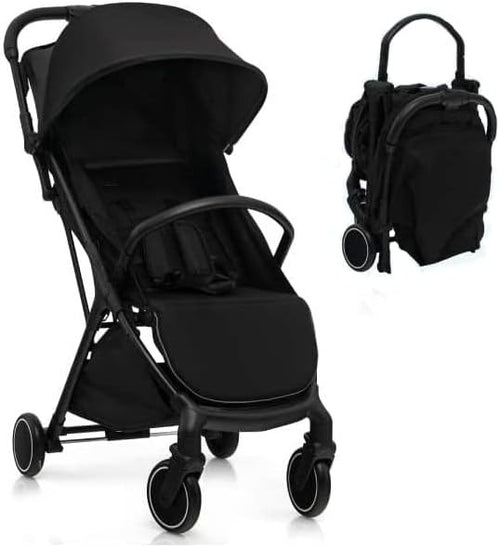 Black Baby Stroller One Hand Fold Lightweight Travel Buggy 5 Point