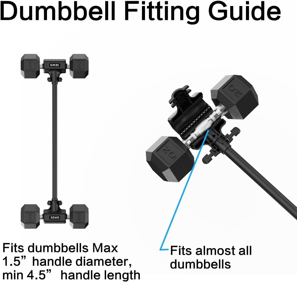 Dumbbell to Barbell Converter Bar 220LB Capacity Foam Grip Home Gym