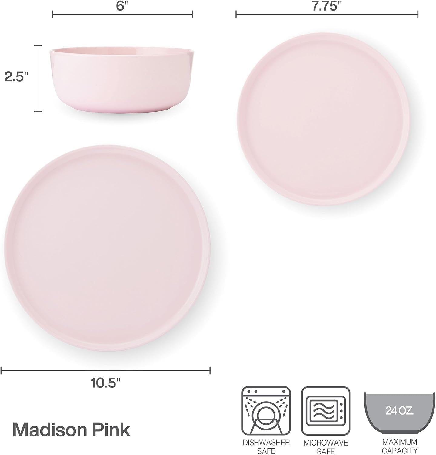 12pc Bone China Dinnerware Set Pink Lightweight Plates Bowls Service for 4