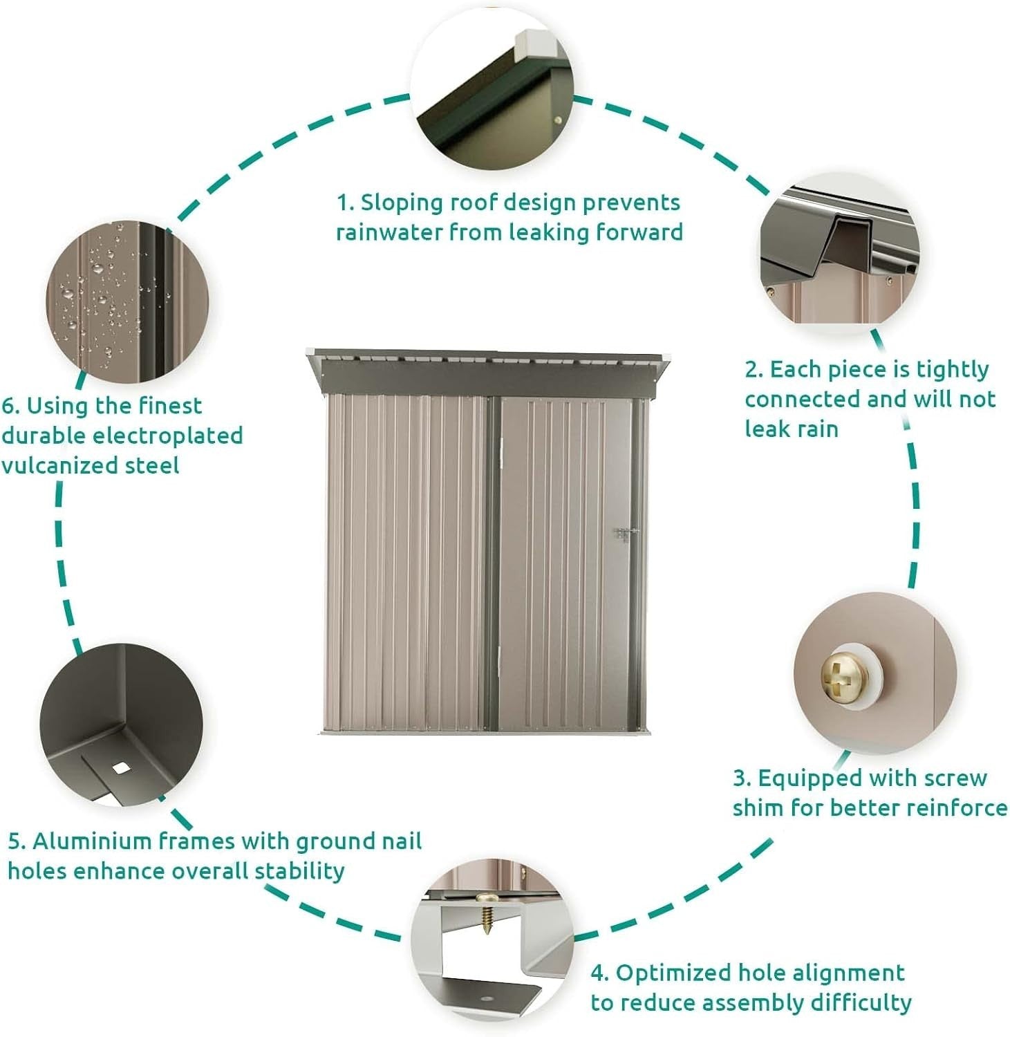 Metal Garden Shed 5x3ft Outdoor Waterproof Storage with Lockable Door Brown