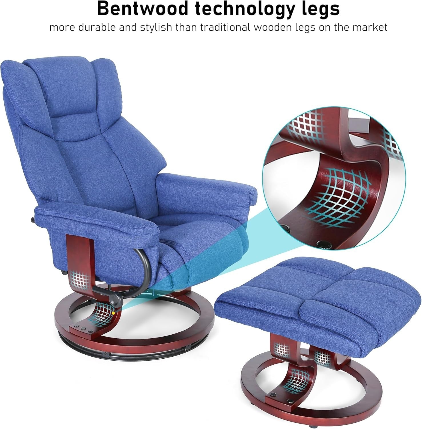 Swivel Recliner Armchair with Footstool Linen High Back Tilt Lounge