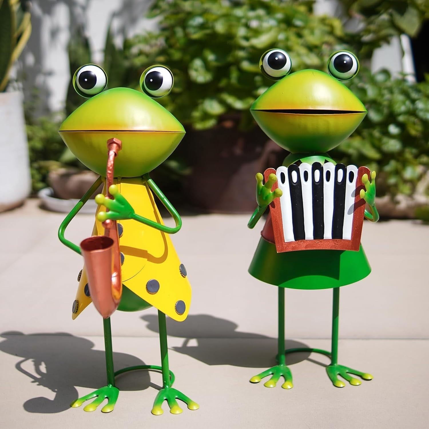 Metal Frog Garden Ornament Saxophone Player 3D Outdoor Decor Fairy Yard Art