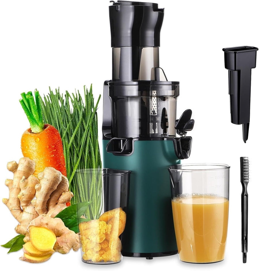 Green Compact Cold Press Juicer 3.1in Wide Chute BPA Free Reverse