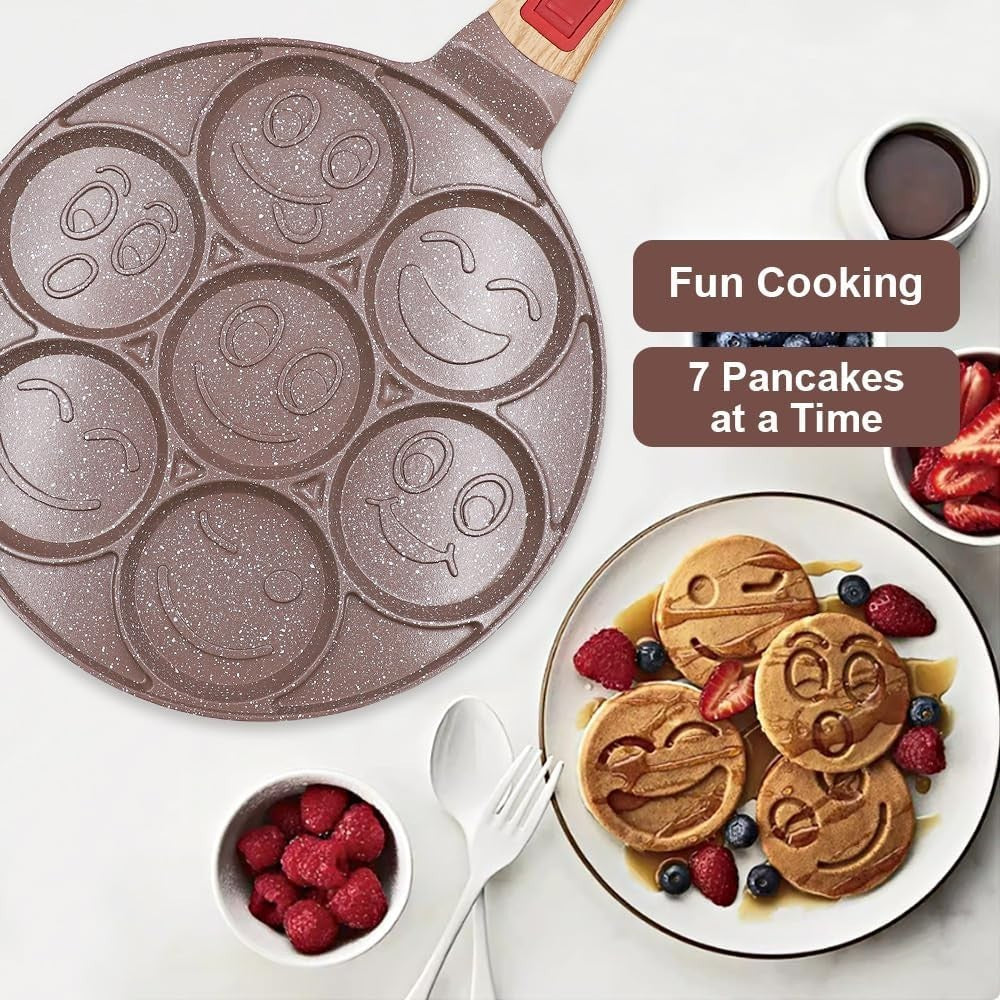 4-Cup Egg Pan Non-Stick Pancake Skillet w/ Lid & Detachable Handle Black