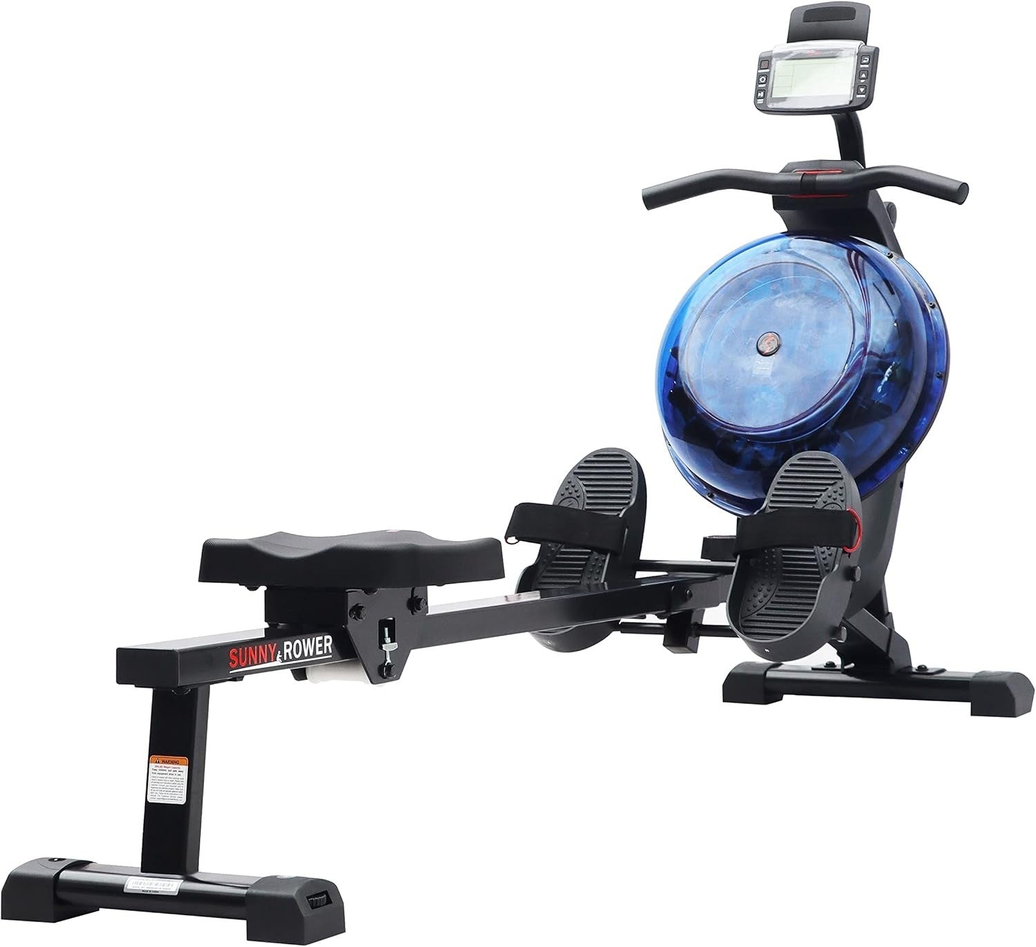 Dual Magnetic Water Rowing Machine Smart LCD App Long Rail Blue Rower 120KG