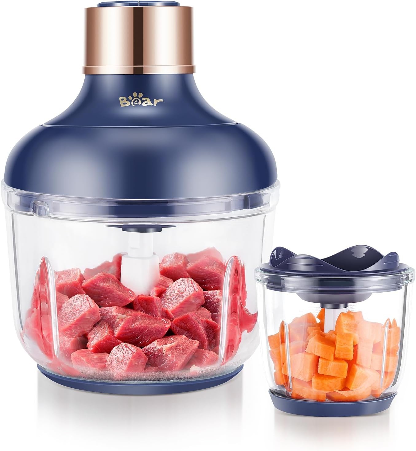2L Electric Food Processor with 2 Bowls, Stainless Steel Blades, 300W Motor