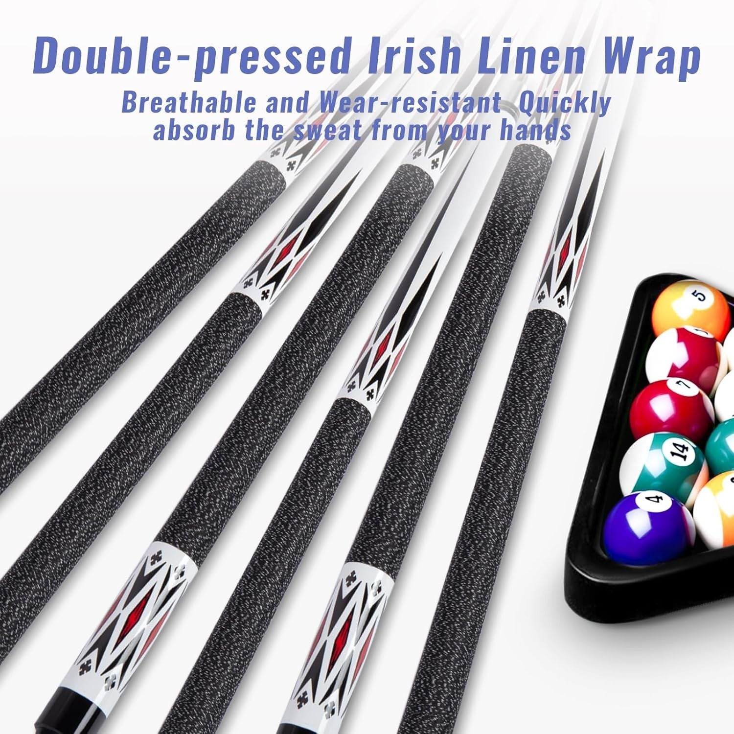 58" Pool Cue Set 2 Pack 20oz Maple Billiard Sticks 13mm Linen Wrap