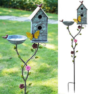 57" Metal Bird Bath & Birdhouse Combo – Outdoor Garden Decor 2-in-1 Feeder