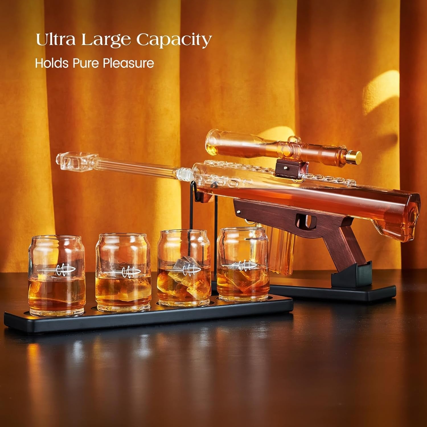 Luxury Telescope Whiskey Decanter Set with Bullet Glasses & Wooden Display 850ml