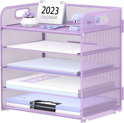 5-Tray Metal Desk Organizer Letter Tray File Holder for Office & Home