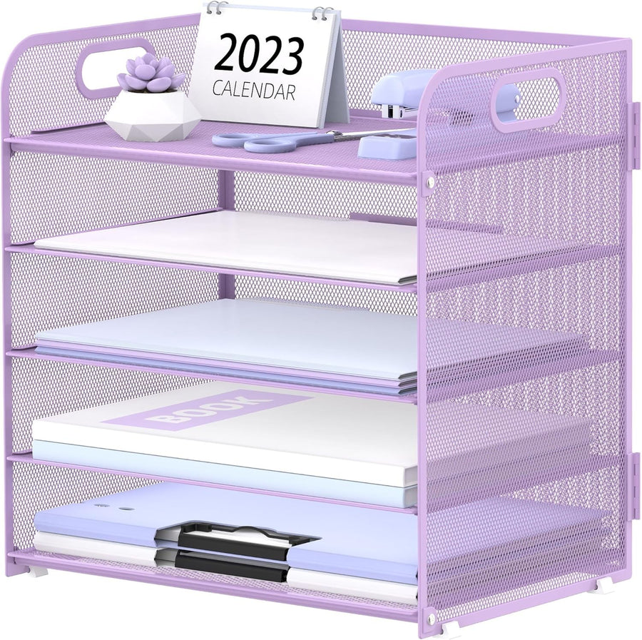 5-Tray Metal Desk Organizer Letter Tray File Holder for Office & Home