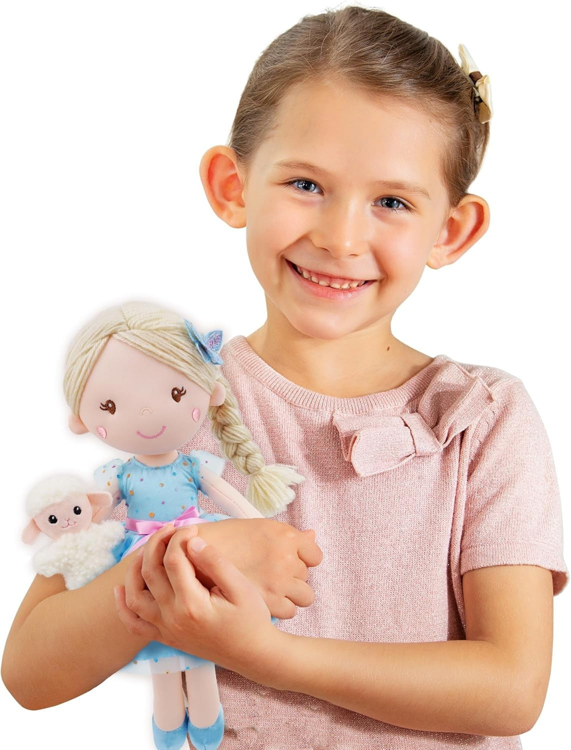 38cm Plush Doll with Lamb Companion Soft Cuddly Toy Blue Dress Gift Kids