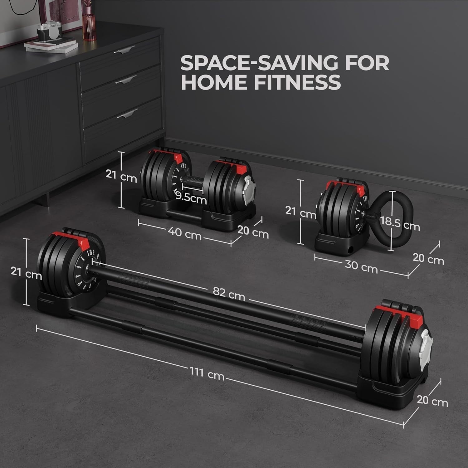 3-in-1 Adjustable Dumbbell Barbell Kettlebell Set Up to 24kg Home Gym