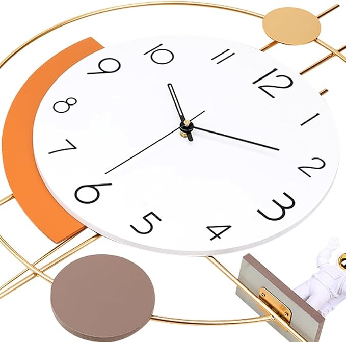 Modern Large Wall Clock 19in Silent Non-Ticking Gold Pendulum Clock Decor