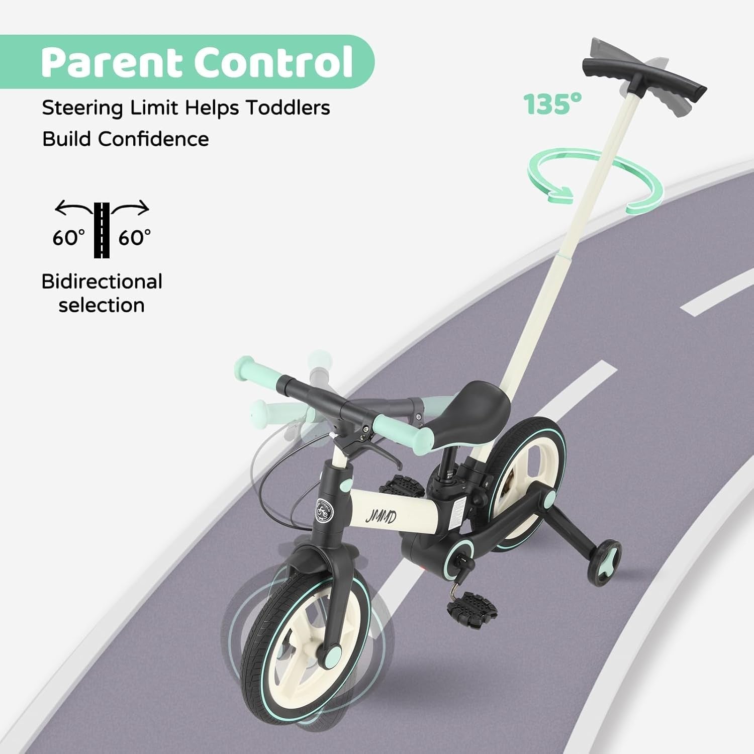 6 in 1 Toddler Bike Balance Pedal Bike Foldable Training Wheels Mint