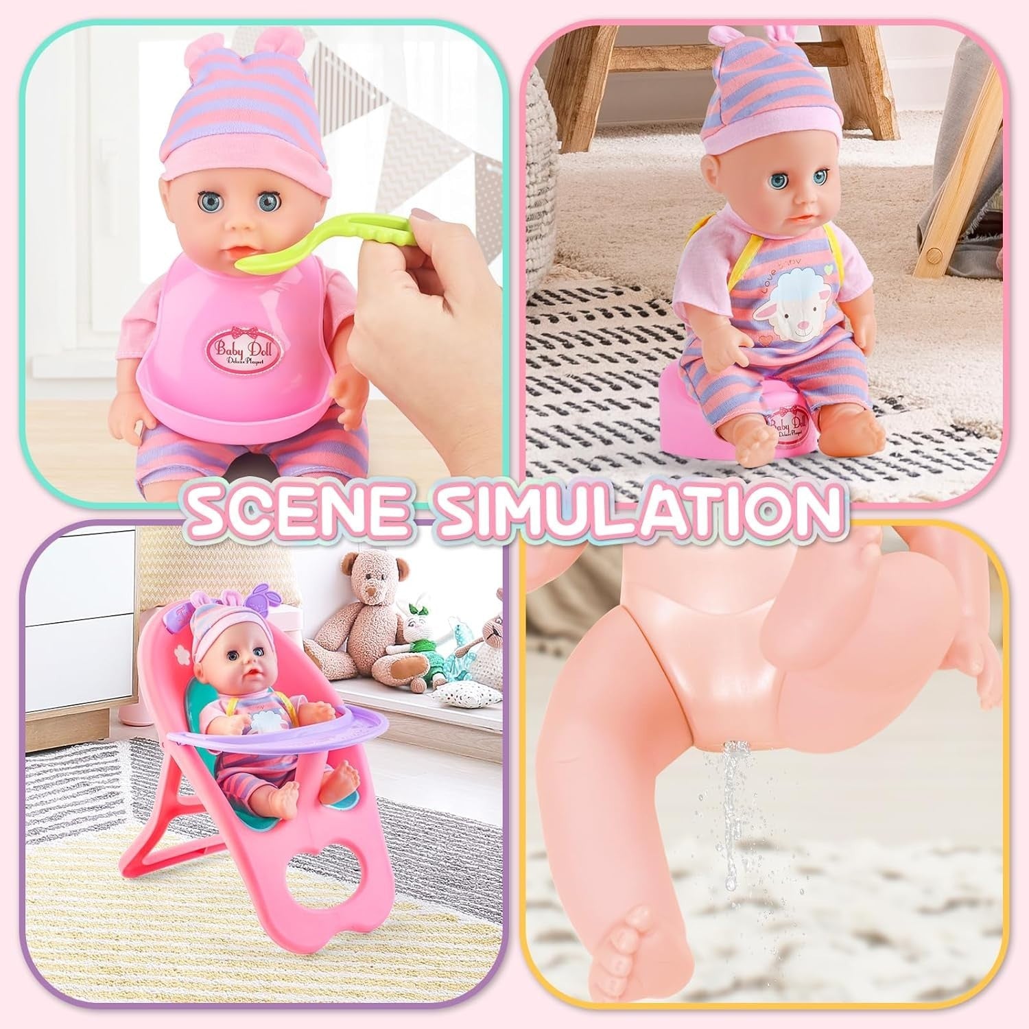 My First Baby Doll Playset w Crib High Chair Feeding Accessories
