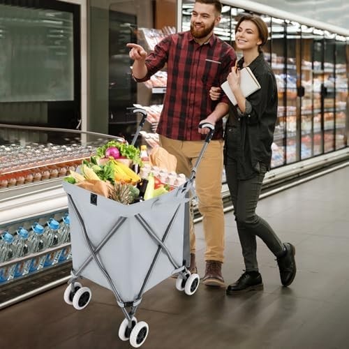 Heavy Duty 90L Folding Shopping Trolley 8 Wheels Push Cart