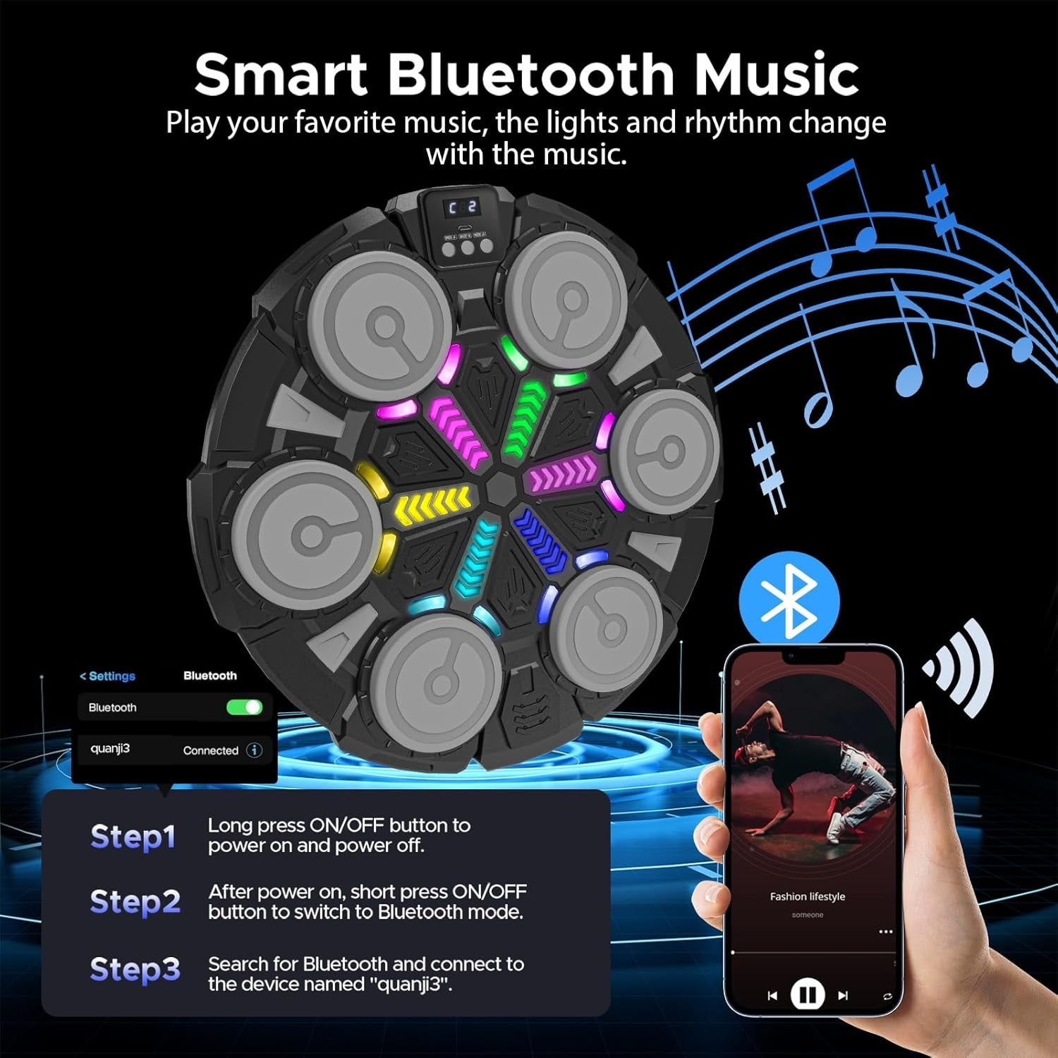 Music Boxing Machine Wall Mounted LED Punch Pad Bluetooth Home Trainer