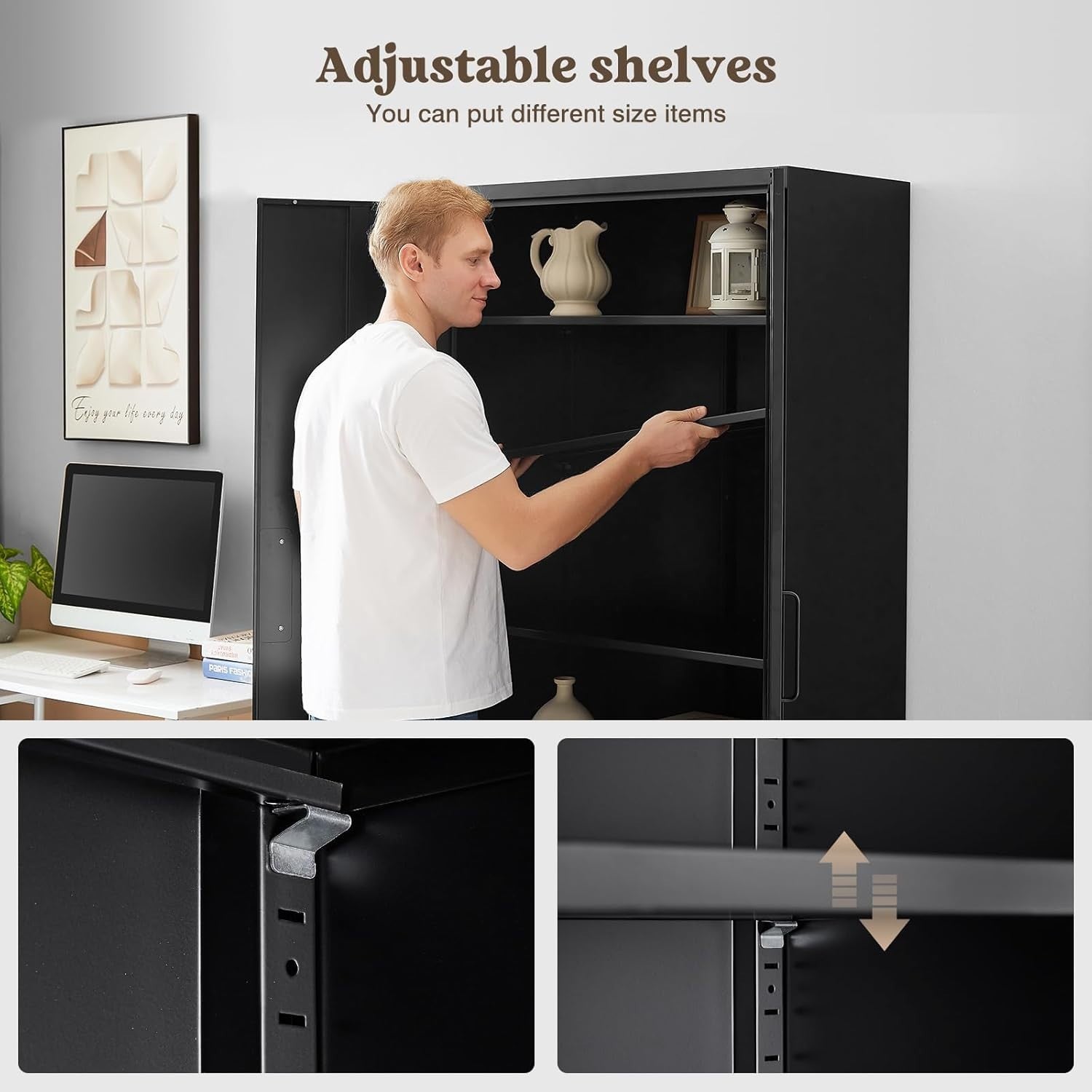 Lockable Metal Garage Storage Cabinet with 4 Adjustable Shelves, Heavy Duty
