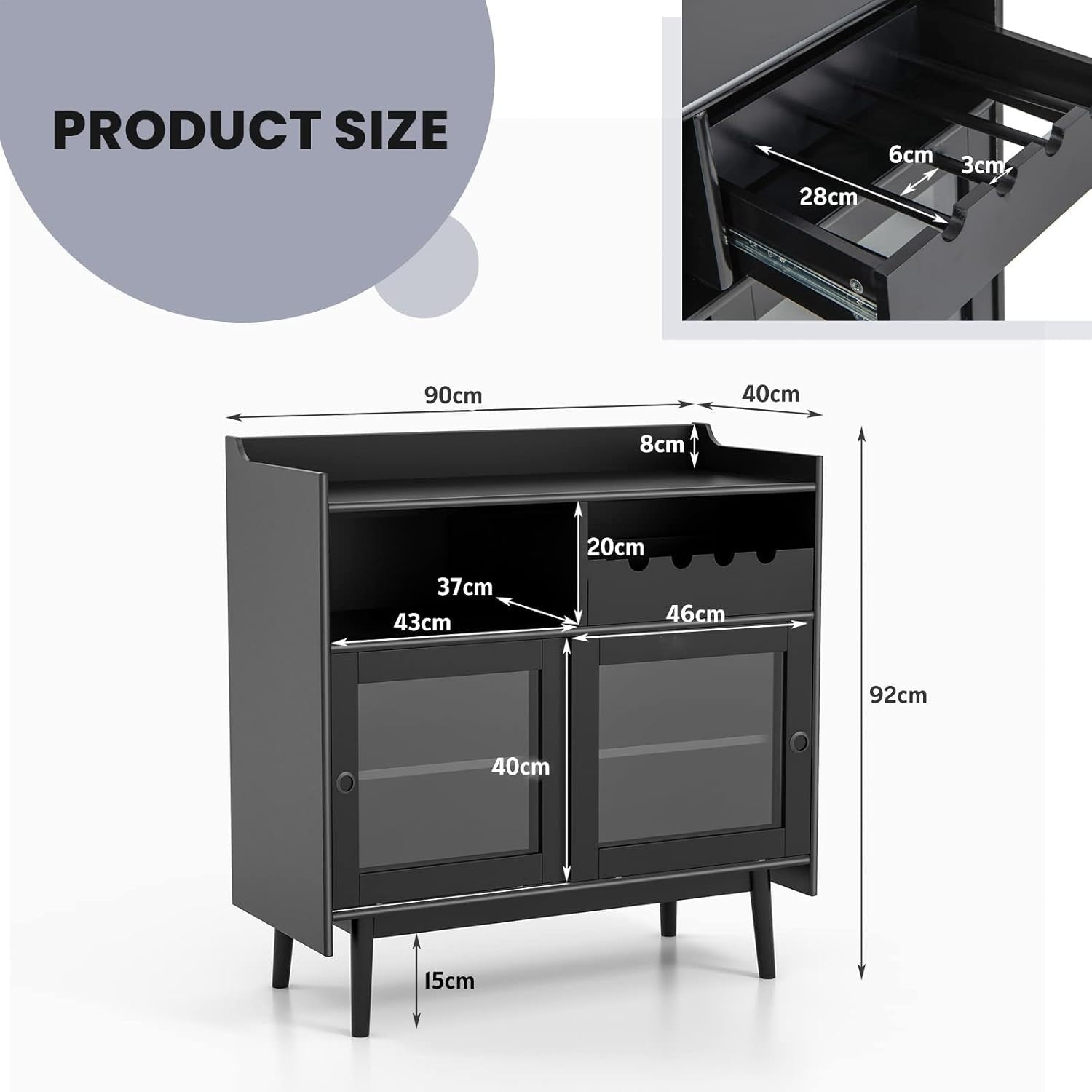 Modern Buffet Sideboard Drinks Cabinet with Wine Rack & Glass Doors