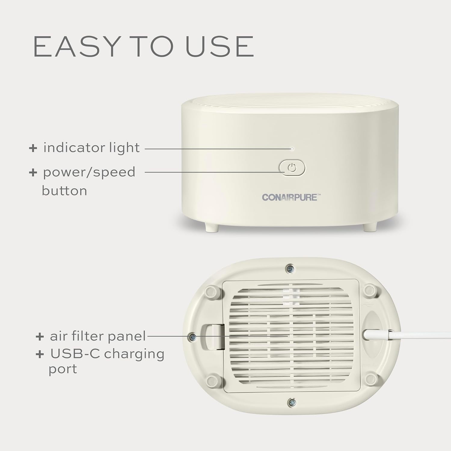 Portable Rechargeable HEPA Air Purifier Cordless Bedroom Allergy Dust