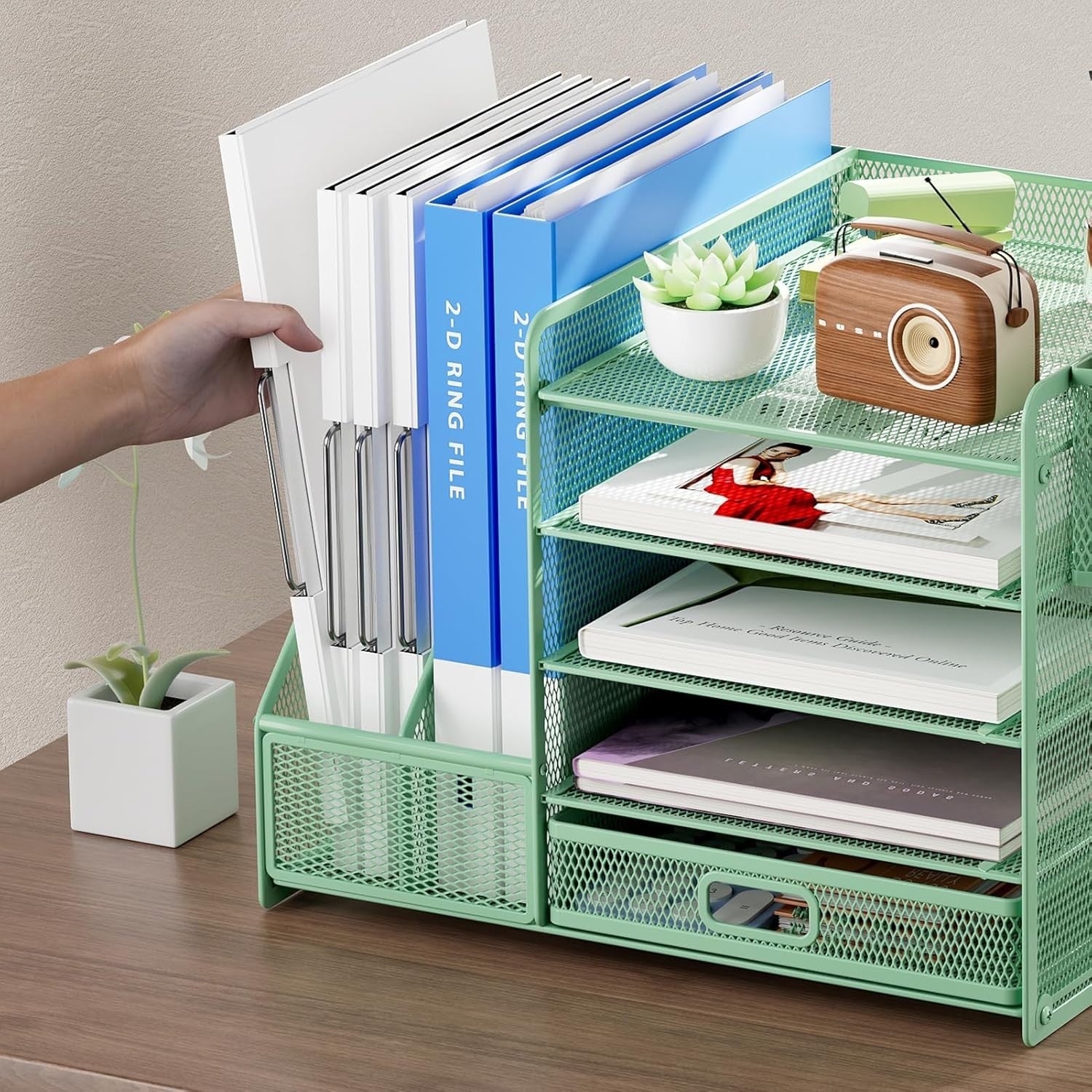 5-Tier Desk Organizer with Drawer & Pen Holders – Metal File Rack