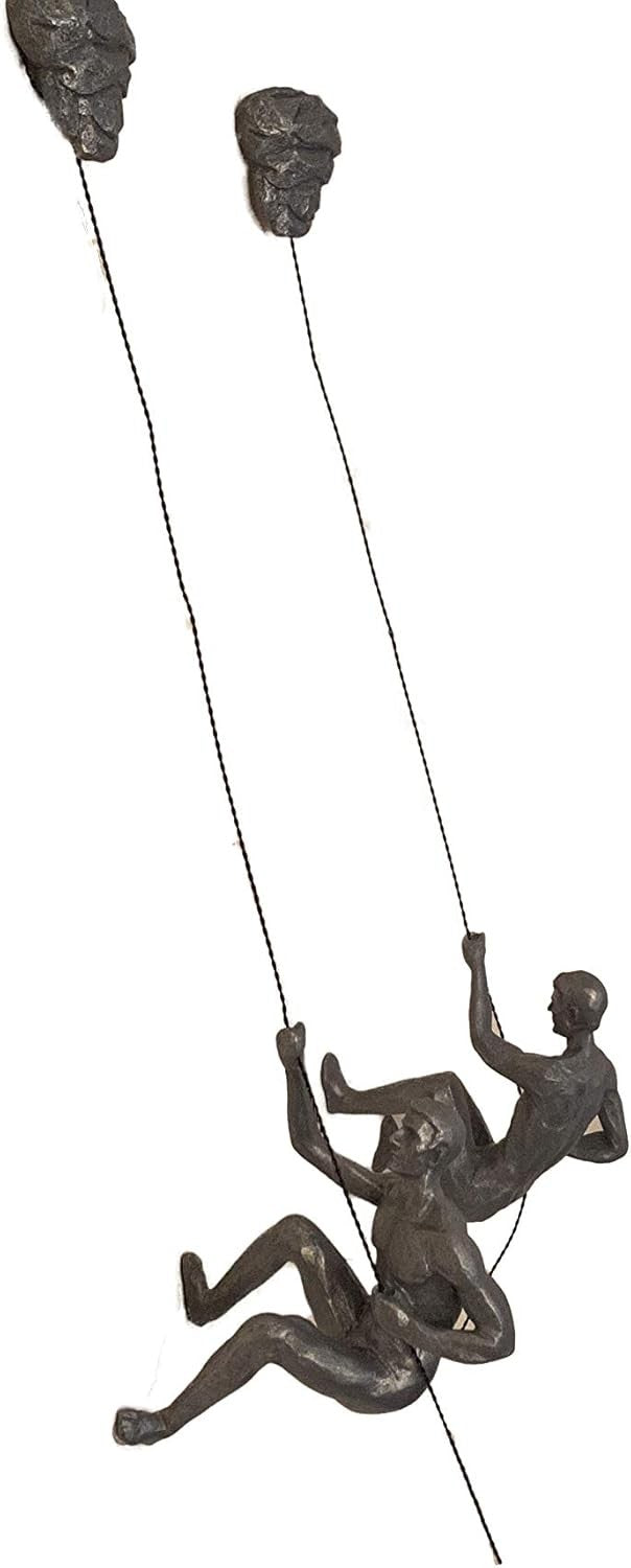 Bronze Climbing Man Wall Art Set Rope Abseiling Sculptures