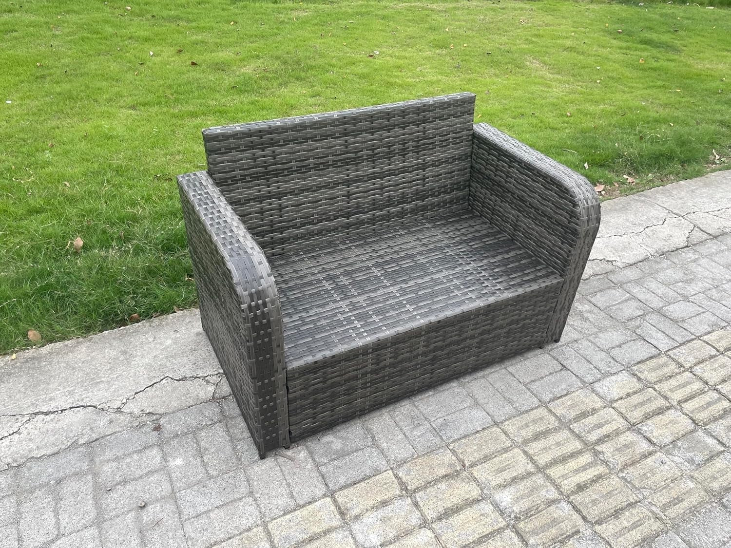 Compact Rattan Loveseat Garden Sofa Cushioned Outdoor Patio Seating