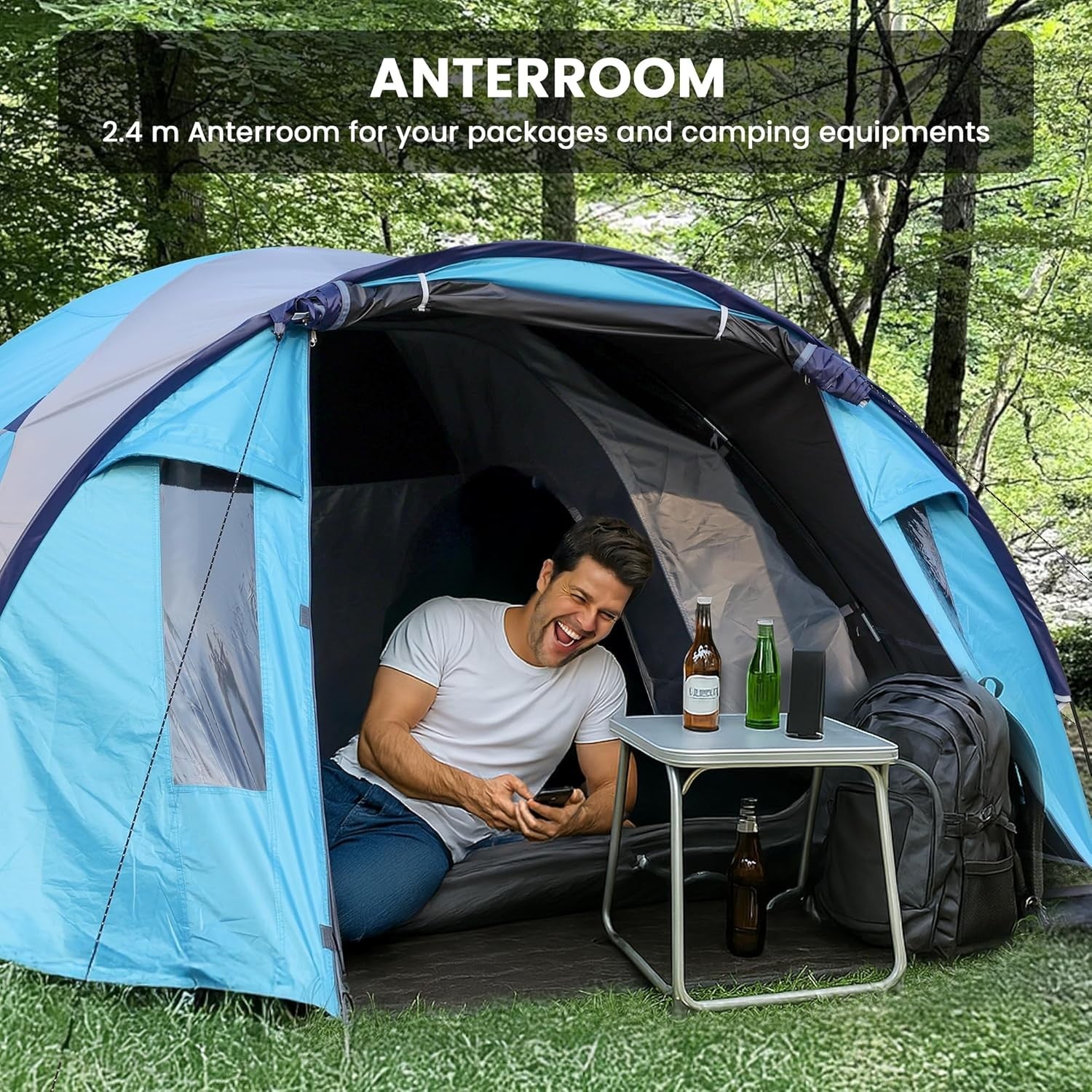 4 Person Dome Camping Tent Waterproof Family Hiking Blue