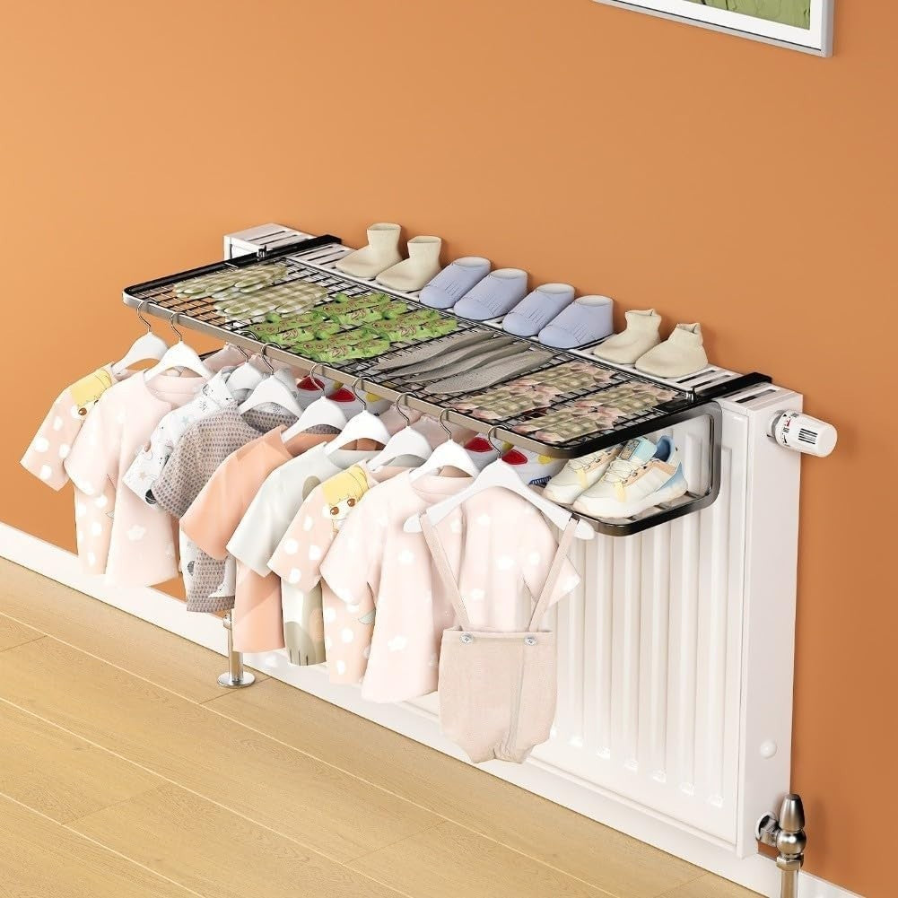 Adjustable Dual Layer Radiator Clothes & Shoe Drying Rack 35cm Black
