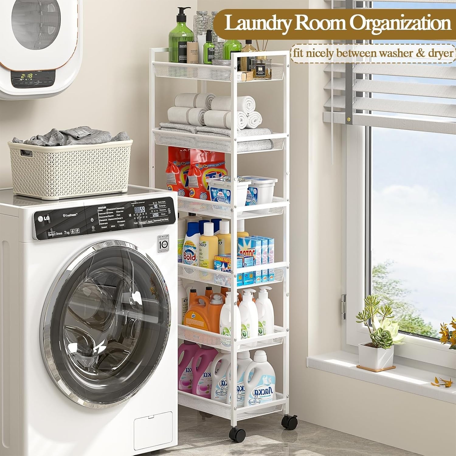 6 Tier Slim Storage Cart Rolling Narrow Shelf Kitchen Bathroom Rack