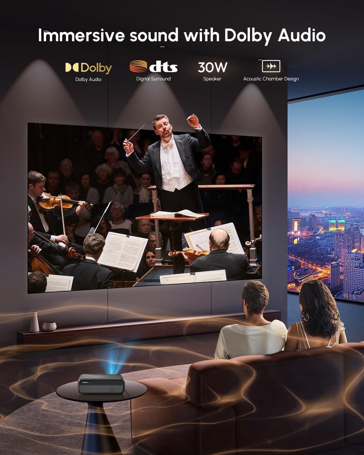 1400ANSI 4K Smart Projector Google TV WiFi6 Dolby NFC