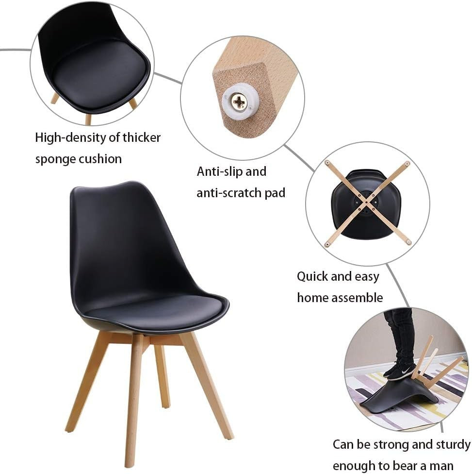 Round Dining Table Set for 4 – Black PU Chairs – Compact Small Space