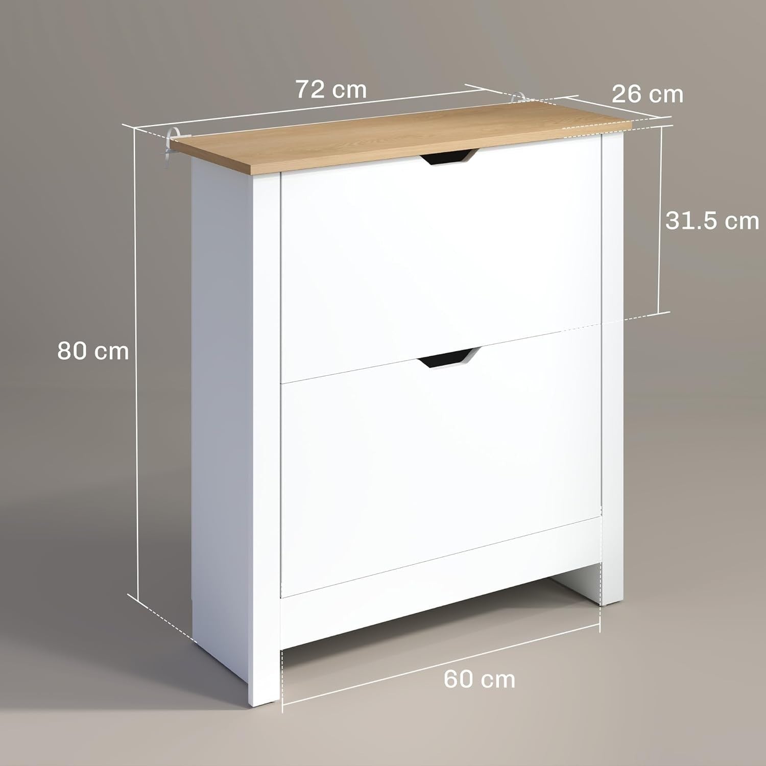 Slim White Shoe Cabinet 2 Flip Drawers Gloss Finish Narrow Storage Unit