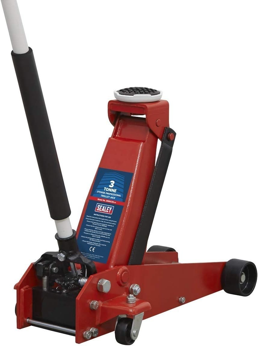 3 Ton Hydraulic Trolley Jack Heavy Duty 140–380mm Standard Chassis Red