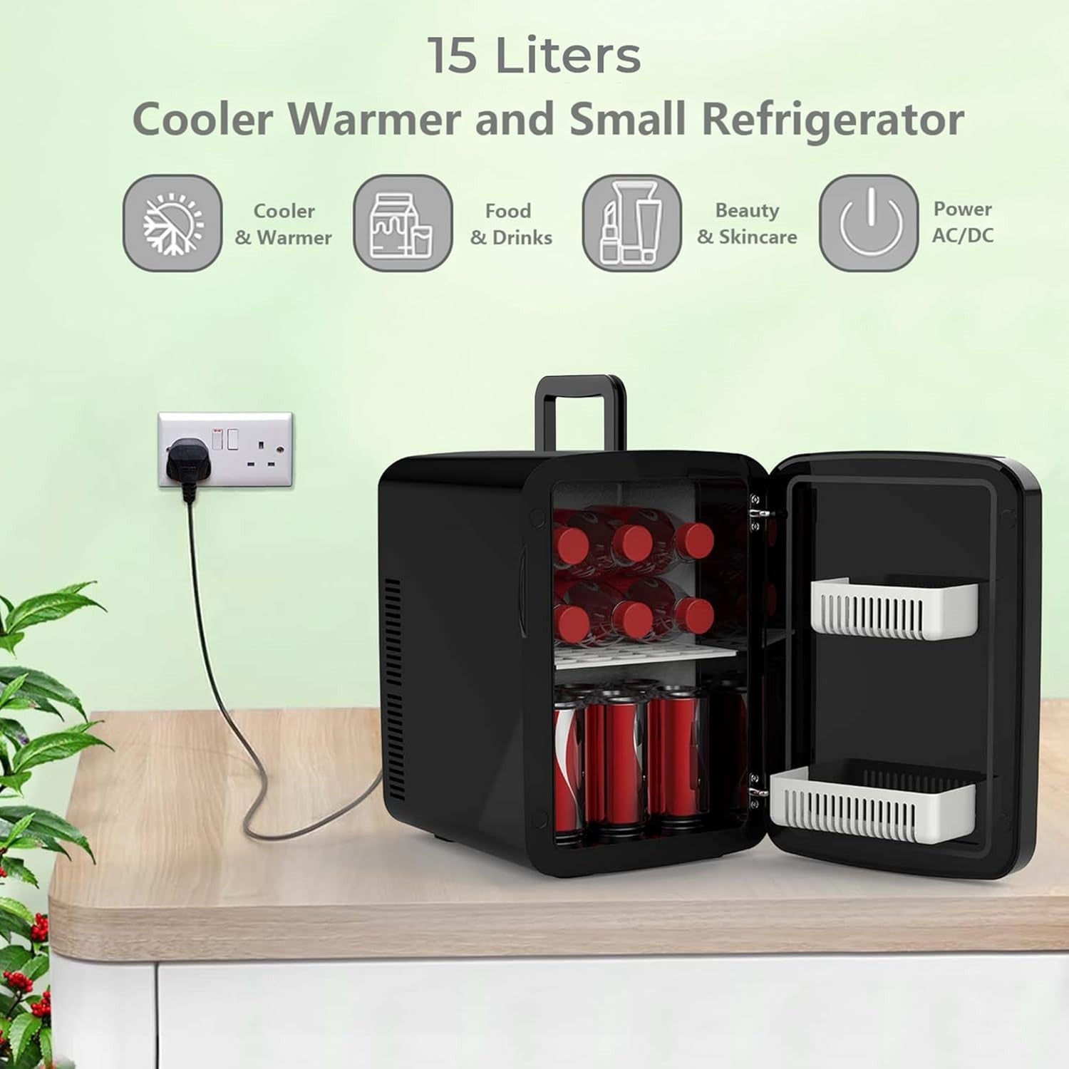 Mini Fridge 15L Cooler & Warmer 12V DC Portable Black Tabletop Compac