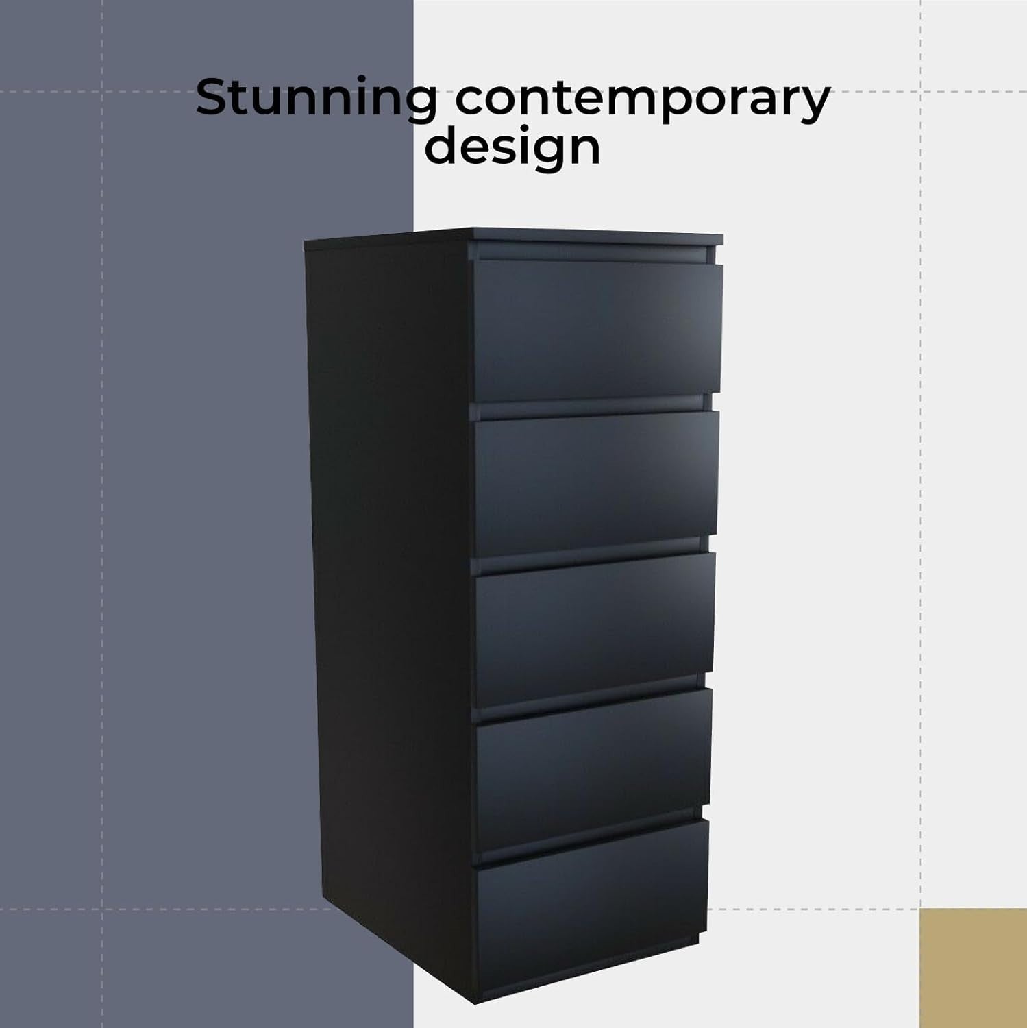 Black 5 Drawer Tall Storage Chest Bedroom Organizer Cabinet Modern Unit