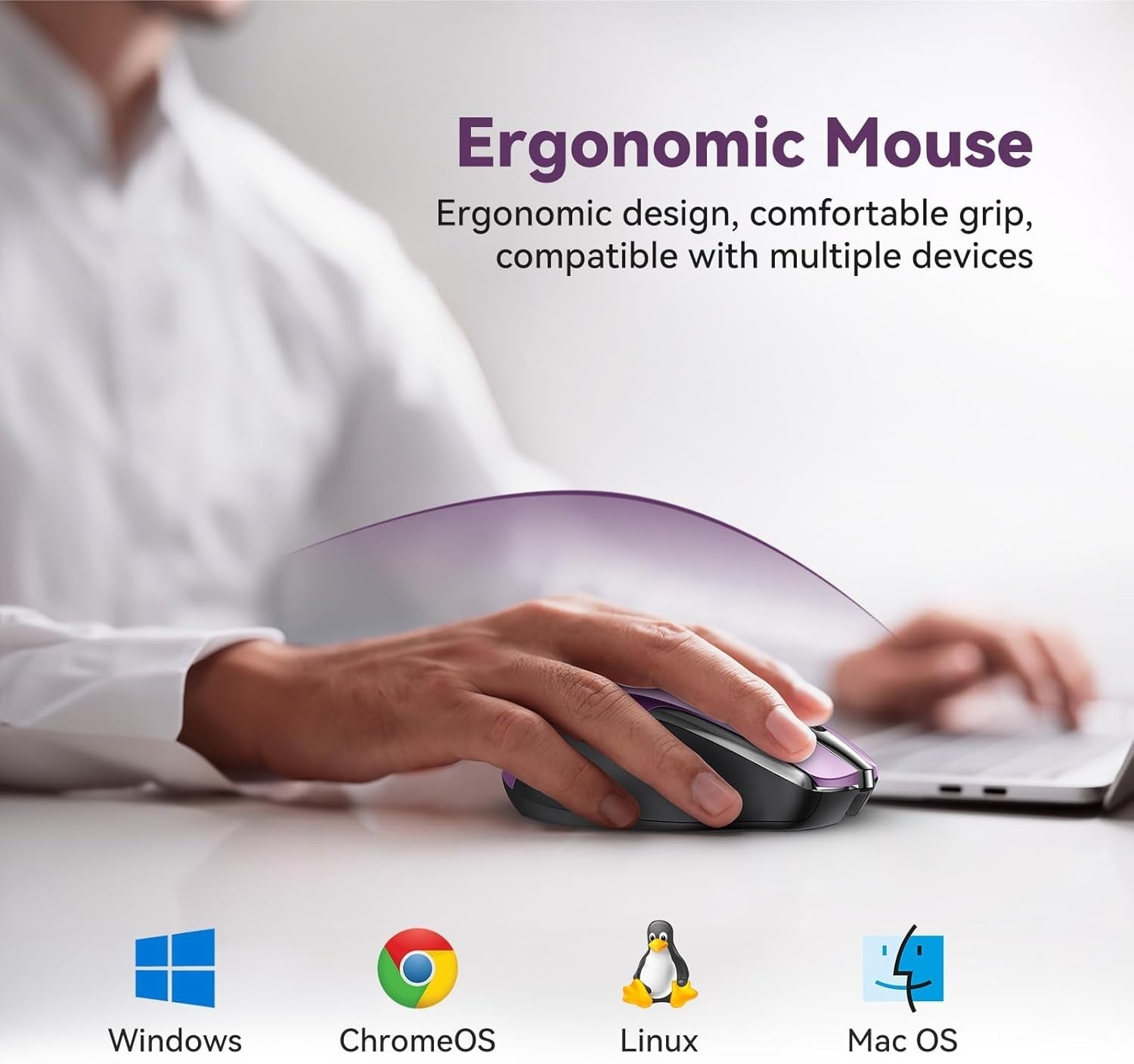 Rechargeable Bluetooth Wireless Mouse Silent 4800 DPI Ergonomic Purple PC