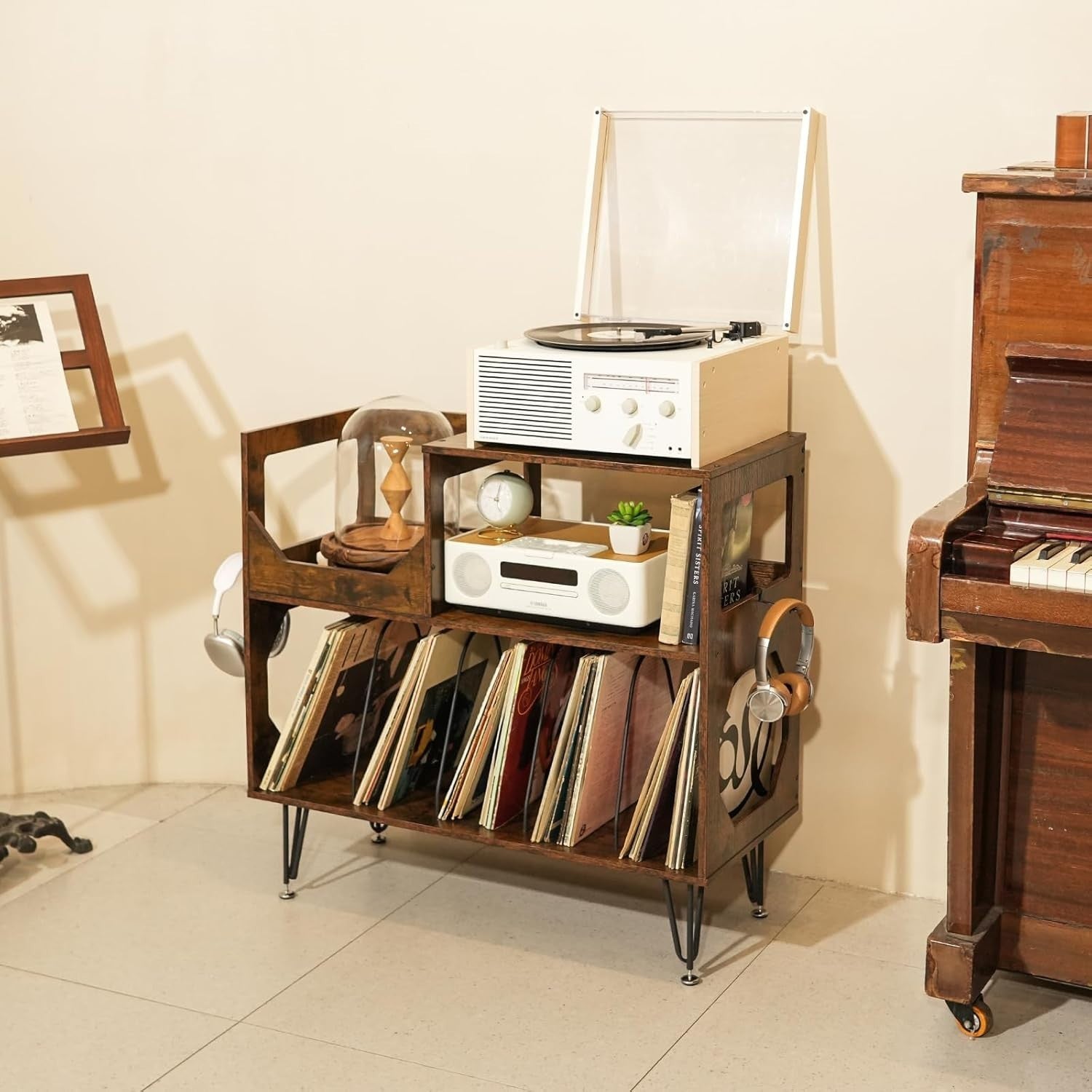 Record Player Stand Vinyl Storage Cabinet Holds 370 Albums Brown