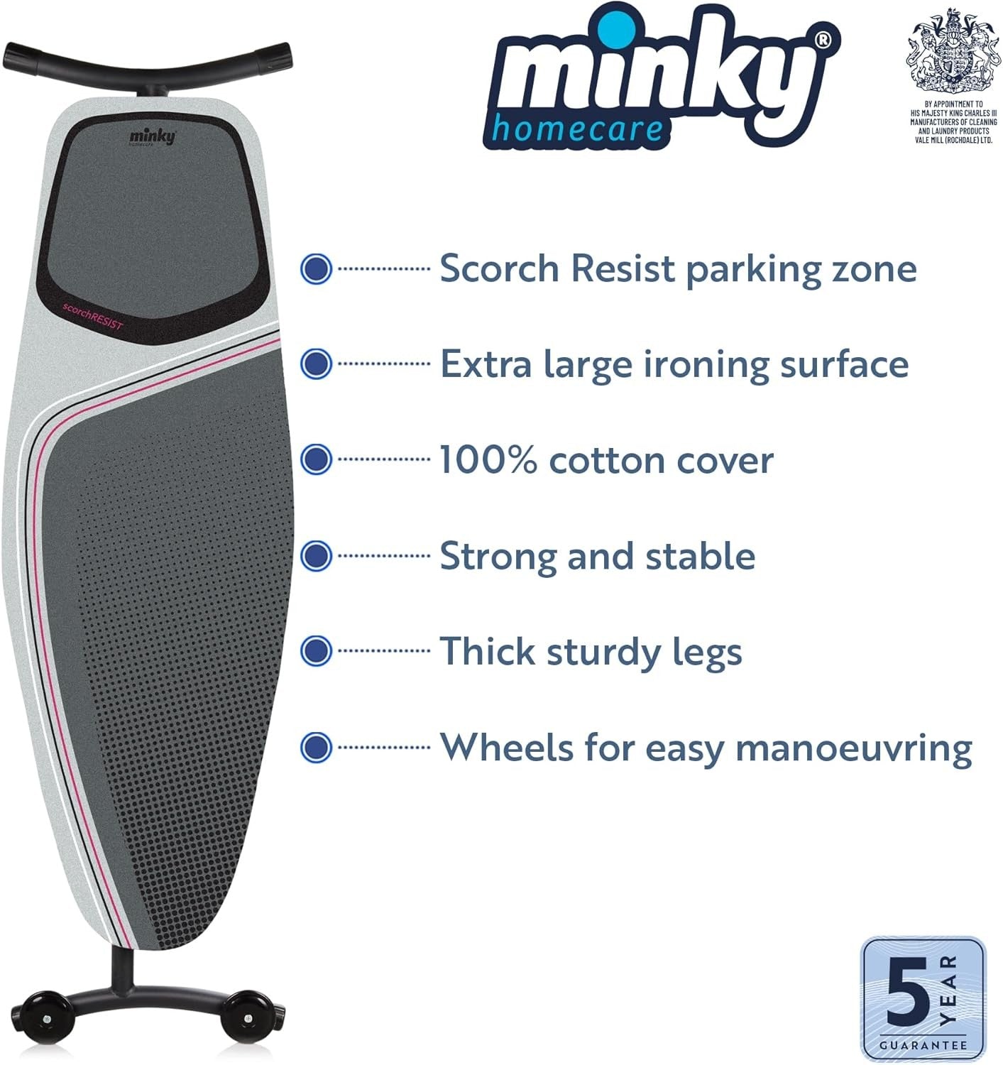 Extra Wide Ironing Board 135x46cm Steam Generator Compatible Adjustable