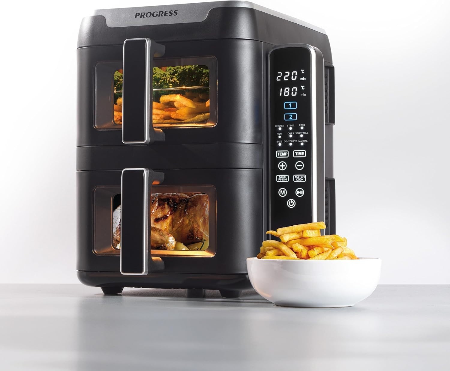 9L Dual Tier Air Fryer Stacked 2 Basket Window Touch LED 9 Presets 2400W