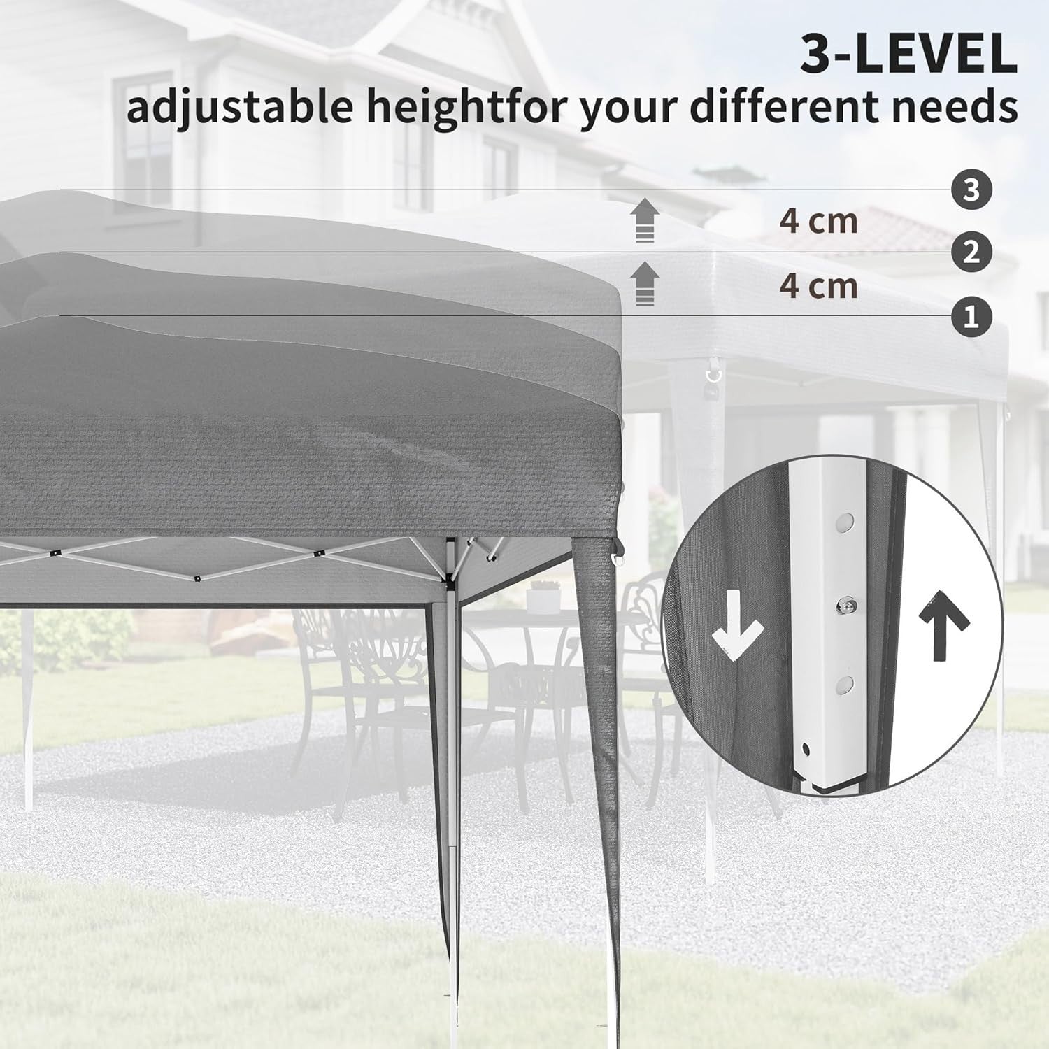 3x3m Pop Up Gazebo Adjustable Waterproof Party Tent w/ Bag Grey
