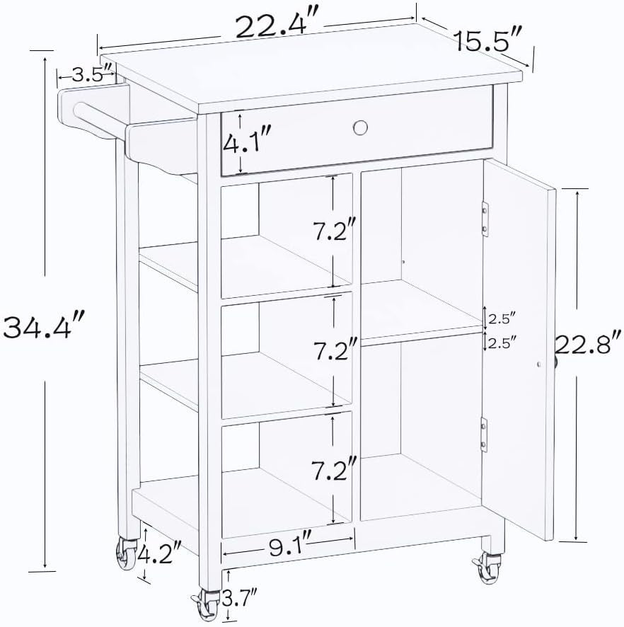 Mobile Kitchen Island Cart with Storage, Wood Top, Locking Wheels, Towel Rack